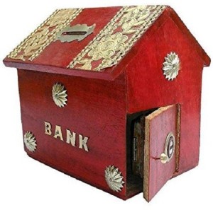 X-Medium Nirvana Class Wooden Hand Crafted Coin Bank Money Saving Box Sqaure Shape Piggy Bank 