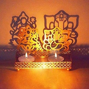 Aditri Creations Lakshmi Ganesh Diwali Shadow Diya Portacandele Tealight Tlight Portacandele. Diwali & Festival Decor E Accessori per L'Illuminazione 