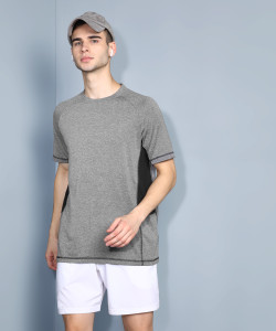 Color Block Men Round Neck Grey T-Shirt 