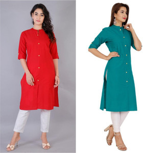 TURVI Women Solid Straight Kurta - Buy 