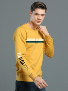 Jump Cuts Striped Men Round Neck Yellow 