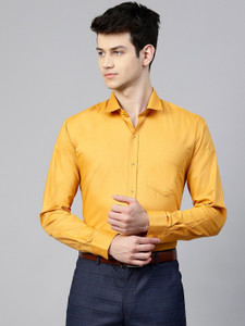 Men Solid Casual Yellow Shirt 