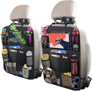 S Car Backseat Storage Organizer,Kick Mats Car Seat Back Protector with 9 Storage Pockets 10 Tablet Holder Back Seat Organizer for Book Drink Toy Bottle,Car Travel Accessories for Kids and Toddle 