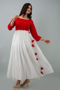 Women Asymmetric Red, White Dress ...