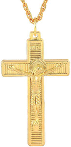 Golden Color Cross Christ Jesus Pendant Necklace 14K Yellow Gold Link Rolo Chain Heavy Men Jewelry Gift Golden Color Cross Christ Jesus Pendant Necklace 14K Yellow Gold Link Rolo Chain Heavy Men Jewelry Gift