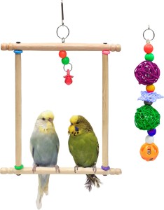 PanDaDa Pet Wooden Hanging Swing Fun Toy With Bell Hamster Gerbil Rat Small Parrot Toy 