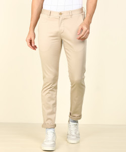 Slim Fit Men Beige Trousers 