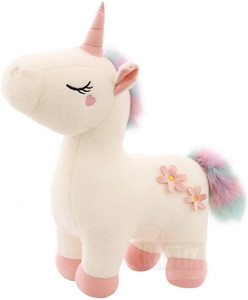 stuffed unicorn with rainbow hair