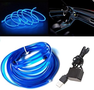 SZMAITOU 16ft EL Wire Neon Lights kit with Portable AA Battery Inverter and USB Driver for Car Interior Halloween Christmas Party Decoration Decoration 5m/16ft Ice Blue 