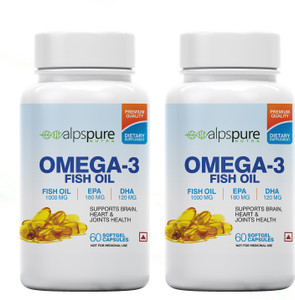ALPSPURE Omega 3 Fish Oil 1000 mg 120 Softgel Capsules 180 mg EPA And 120  mg DHA(Pack of 2) Price in India - Buy ALPSPURE Omega 3 Fish Oil 1000 mg 120