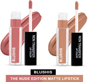 BLUSHIS Non Transfer Nude Edition Liquid Matte Lipstick Combo Pack Of Bright Plum And Nude