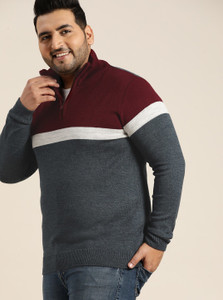 Neck Casual Men Grey, Maroon Sweater 