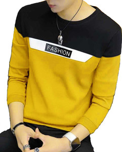 WEARZA Color Block Men Round Neck Black 