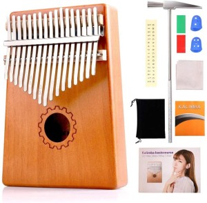 HelloCreate 17 Keys Kalimba Thumb Piano Wood Musical Instrument with Learning Book Tune Hammer Green 