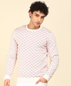 Crew Neck Casual Men White Sweater 
