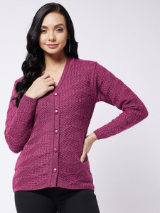 V Neck Casual Women Maroon Sweater 