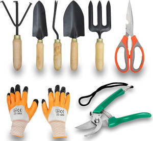 6Pcs Kids Gardening Set Wooden Metal Children Garden Tools Spade Fork Bag Shovel
