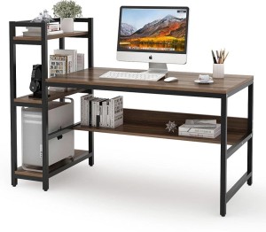 Computer Desk Home Office Table Workstation 2 Drawers Modern Scandinavian Design Black/Oak Easy-care Scratch Resistant MDF Wooden Legs 120 x 50 x 78 Centimeter White Black Oak 