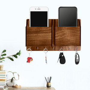 Mobile Charging Stand Holder With Key Holder For Decor Wood Key