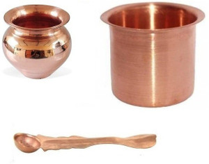 Panch Patra Pooja Lota met lepel koperen charnamriet set, Achmani, handgemaakt puur koper voor Pooja doel thuis, kantoor, tempel en op alle heilige festivals