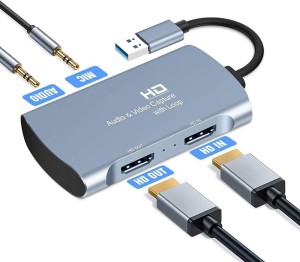 AndThere Video Capture Card HDMI zu USB 3.0 Videoaufnahmekarte HD Game Capture Karte Stream Record Monitor 1080P 60fps HDMI Audio Grabber für Aufnahme Game Live Übertragung Unterricht Videokonferenz 