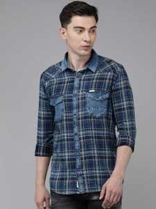 VOI JEANS Men Checkered Casual Blue 