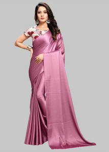 Plain satin silk saree with hotsell brocade blouse