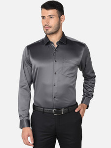OXEMBERG Men Solid Formal Grey Shirt 