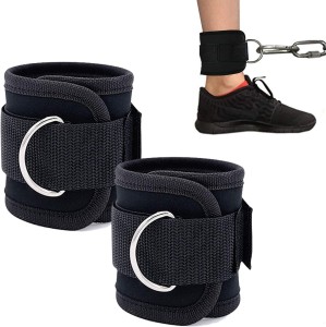 1 Pair Fitness Ankle Straps,Stainless Steel Double D-Ring Adjustable Comfort Neoprene Premium Cuffs with Resistance Band 