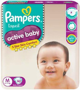 Pampers Active Baby Taped Diapers, Medium size diapers, (MD) 90 count ...