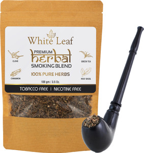 nicotine free pipe tobacco White Leaf Permium Herbal Smoking Blend 100g Tobacco & Nicotine Free With  Wooden Royal Pipe Smoking Cessations Price in India