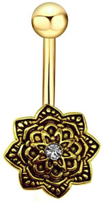 14K Gold Plated Surgical Steel Navel Ring – Tribal Heart Filigree CZ Belly Ring 14g