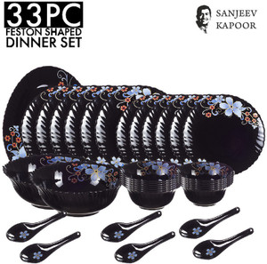 Sanjeev Kapoor Pack of 33 Glass 33 PC BLACK FESTON SHAPE DINNER SET