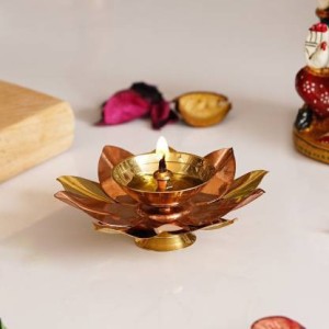 Rudransh Copper Lotus Shape Decorative Copper Diya Aarti Diya Pooja