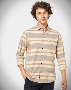 Netplay Men Striped Casual Khaki Shirt 