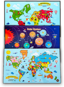 YDV CRAFT WOODEN COMBO SET OF 3 WORLD MAP CONTINENT MAP AND SOLAR ...