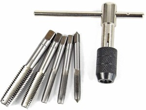 6PCS Screw Tap Wrench,Bearing Steel Metric Adjustment T-Handle Tap Wrench Tap Die Sets DIY Micro Straight Flute Tap Threading Tool 
