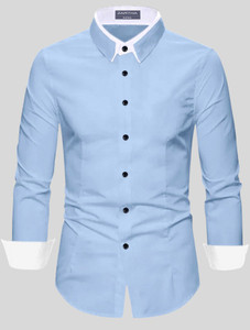Men Solid Casual Light Blue Shirt 