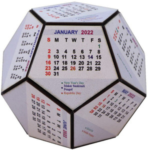 credsy Wooden 3D Hexagon Shape 2022 Table Calendar for Home and Office