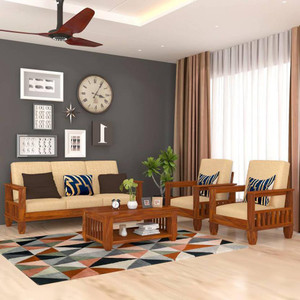 VARSHA ART PLACE Solid Sheesham Wood 5 Seater Wooden Sofa Set For ...