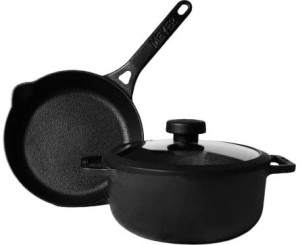 BRA Efficient Set of 3 Pans Cast Aluminium with Non-Stick 20-24-28 cm Black 