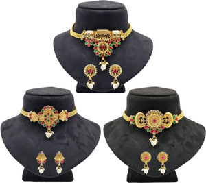 Jewelshub Brass Gold plated Multicolor Jewellery Set Price in