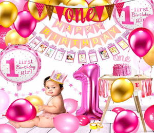 SV Traders 1st Birthday Decoration For Girl Pink Theme Combo Kit Of 66 ...