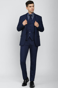 Nice 2 Button Solid Color Dark Navy Men'S Suit With A Vest 3 Piece Tapered Slim Fitted Flat Front Pants main image 1