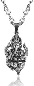 Silvertone Lord Ganesh Ganesha Pendant Necklace 24 Stainless Steel