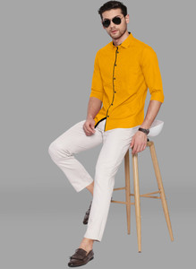 yellow shirt white pant combination