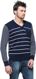 ZOVI Striped V-neck Casual Men White 