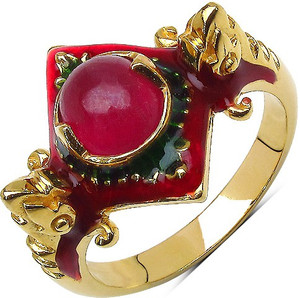 Johareez 7.60 Grams Red Synthetic Stone Gold Plated .925 Sterling