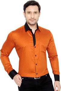 Men Polka Print Casual Orange Shirt 