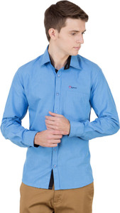 Real Cotton Men Solid Casual Blue Shirt 